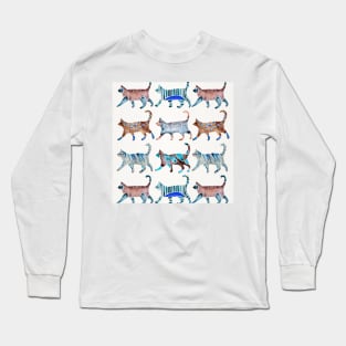 Blue Brown Cat Collection Long Sleeve T-Shirt